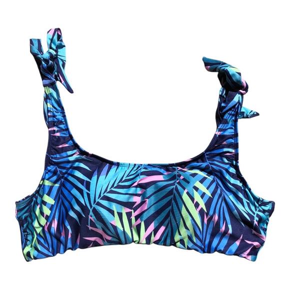 ModCloth NIP Retro Chic Tanya Vibrant Blue Tropical Print Crop Bikini Top XL - Picture 2 of 8